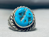 Signed Vintage Native American Navajo Turquoise Sterling Silver Ring Old-Nativo Arts