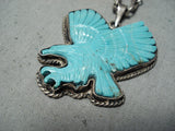 Hand Carved Eagle Vintage Native American Navajo Turquoise Sterling Silver Necklace Old-Nativo Arts
