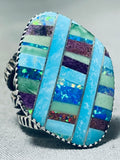 Huge Intricate Native American Turquoise Sterling Silver Inlay Ring-Nativo Arts
