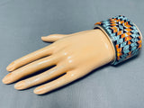 One Of The Most Intricate Ever Vintage Native American Navajo Turquoise Sterling Silver Bracelet-Nativo Arts