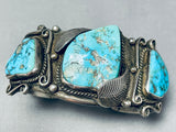 Museum Vintage Native American Navajo Morenci Turquoise Sterling Silver Leaf Bracelet-Nativo Arts