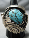 Superlative Vintage Native American Navajo Spiderweb Turquoise Sterling Silver Ring-Nativo Arts