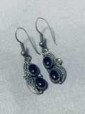 Elegant Vintage Native American Navajo Black Onyx Sterling Silver Earrings-Nativo Arts