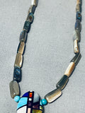 Important Santo Domingo Turquoise Inlay Sterling Silver Necklace-Nativo Arts