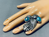 Phenomenal Native American Navajo Aqua Turquoise Sterling Silver Chief Ring-Nativo Arts