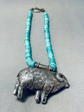 Best Vintage Southwestern Big Horn Sheep Sterling Silver Turquoise Necklace-Nativo Arts