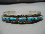 Important Vintage Native American Navajo Tommy Tso Riased Turquoise Sterling Silver Bracelet Old-Nativo Arts