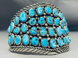 Rare Vintage Native American Navajo Kingman Turquoise Cluster Sterling Silver Huge Bracelet-Nativo Arts
