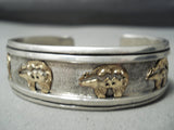Excellent Vintage Native American Navajo Sterling Silver And Gold Bracelet Old-Nativo Arts