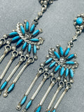 Hugh Bowekaty Vintage Native American Zuni Blue Gem Turquoise Sterling Silver Earrings-Nativo Arts
