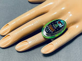 Most Unique Native American Navajo Gaspeite Turquoise Sterling Silver Inlay Ring-Nativo Arts