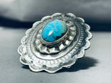 Fascinating Vintage Native American Navajo Kingman Turquoise Sterling Silver Concho Ring-Nativo Arts