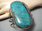 Towering Vintage Native American Navajo Blue Diamond Turquoise Sterling Silver Bracelet Old-Nativo Arts