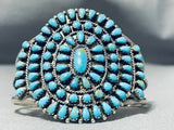 Signed Vintage Native American Navajo Turquoise Sun Sterling Silver Bracelet-Nativo Arts