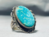 Superb Vintage Native American Navajo Signed Pilot Mountain Turquoise Sterling Silver Ring-Nativo Arts