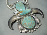 Crazy Authentic Vintage Native American Navajo #8 Turquoise Sterling Silver Bear Necklace-Nativo Arts
