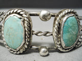 Rare Vintage Native American Navajo Carico Lake Turquoise Sterling Silver Leaf Bracelet Old-Nativo Arts