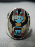 Important Native American Zuni Harlan Coonsis Turquoise Coral Sterling Silver Native Ring-Nativo Arts