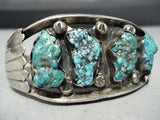 Extra Chunky Vintage Native American Navajo Turquoise Nugget Sterling Silver Bracelet-Nativo Arts