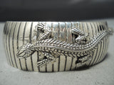 Detailed Lizard Vintage Native American Navajo Sterling Silver Channeled Bracelet Cuff-Nativo Arts