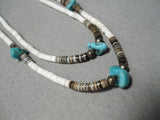 Marvelous Vintage Native American Navajo Turquoise Nugget Brown White Heishi Necklace Old-Nativo Arts
