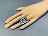 Important Vintage Native American Navajo Old Kingman Turquoise Sterling Silver Waterbird Ring-Nativo Arts