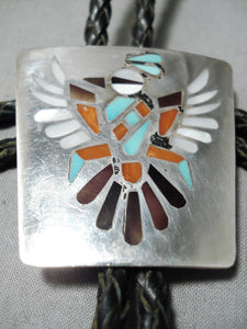 Impressive Vintage Native American Zuni Turquoise Sterling Silver Bolo Tie Old-Nativo Arts