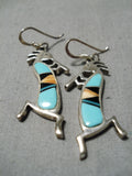 Detailed Vintage Native American Navajo Turquoise Kachina Sterling Silver Earrings-Nativo Arts