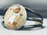 Sleepy Bear Vintage Native American Navajo Inlay Sterling Silver Bracelet Cuff-Nativo Arts