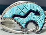 Signed Vintage Native American Navajo Turquoise Brownbear Sterling Silver Bracelet-Nativo Arts