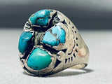 Fantastic Heavy Vintage Native American Navajo Turquoise Sterling Silver Ring-Nativo Arts