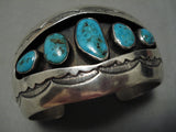 Amazing Vintage Native American Navajo Deepset Turquoise Sterling Silver Bracelet Old-Nativo Arts