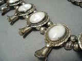 Fabulous Vintage Native American Navajo Mother Of Pearl Sterling Silver Squash Blossom Necklace-Nativo Arts