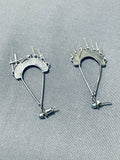 Noteworthy Vintage Native American Zuni Blue Gem Turquoise Sterling Silver Earrings-Nativo Arts