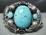 Leaves Galore!! Vintage Native American Navajo Blue Diamond Turquoise Sterling Silver Bracelet-Nativo Arts