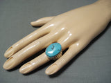Tremendous Native American Navajo Kingman Turquoise Sterling Silver Ring-Nativo Arts