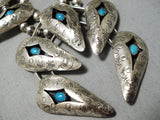 Advanced Silver Work Vintage Native American Navajo Sterling Turquoise Squash Blossom Necklace-Nativo Arts