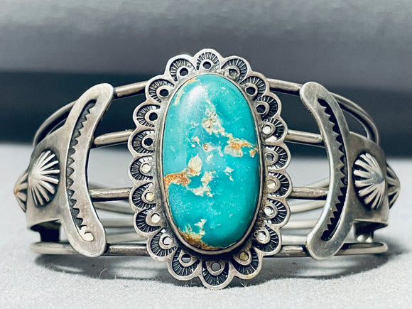 Opulent Rare Turquoise Vintage Native American Navajo Sterling Silver Bracelet-Nativo Arts