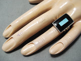 Eye Catching Zuni Native American Turquoise Jet Sterling Silver Ring-Nativo Arts