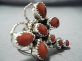 Spectacular Navajo Coral Sterling Silver Dragonfly Ring Native American-Nativo Arts
