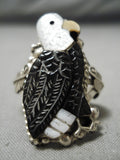 Detailed Intricate!! Zuni Native American Sterling Silver Beald Eagle Ring-Nativo Arts