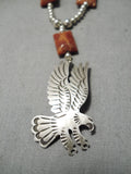 Rare Flying Eagle Vintage Native American Navajo Squared Spiny Oyster Sterling Silver Necklace-Nativo Arts
