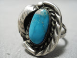 Outstanding Vintage Native American Navajo Old Kingman Turquoise Sterling Silver Ring-Nativo Arts