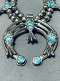 Powerful Womens Vintage Native American Navajo Turquoise Sterling Silver Squash Blossom Necklace-Nativo Arts