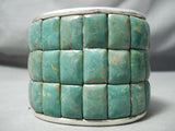 One Of Biggest Native American Green Turquoise Inlay Sterling Silver Bracelet-Nativo Arts