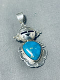 Baby Kachina Native American Navajo Kingman Turquoise Sterling Silver Pin/ Pendant Signed-Nativo Arts