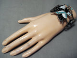 Native American Best Vintage Navajo Turquoise Inlay Eagle Sterling Silver Bracelet-Nativo Arts