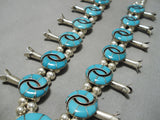 Intricate Vintage Native American Navajo Turquoise Sterling Silver Squash Blossom Necklace-Nativo Arts