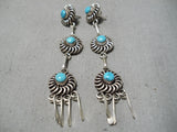Twist Coil Vintage Native American Zuni Sleeping Beauty Turquoise Sterling Silver Earrings-Nativo Arts