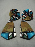 Native American Important Chris Nieto Santo Domingo Turquoise Inlay Sterling Silver Earrings-Nativo Arts
